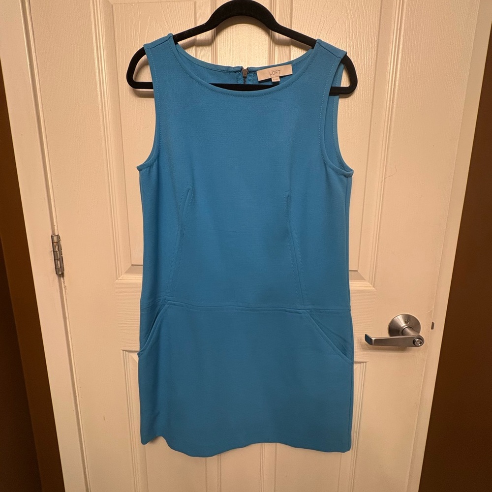 LOFT Blue Sheath Mini Dress Crew Neck Sleeveless